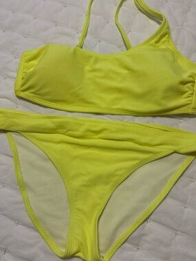 SO Neon Yellow Ribbed Two-Piece Swim Set Youth Large